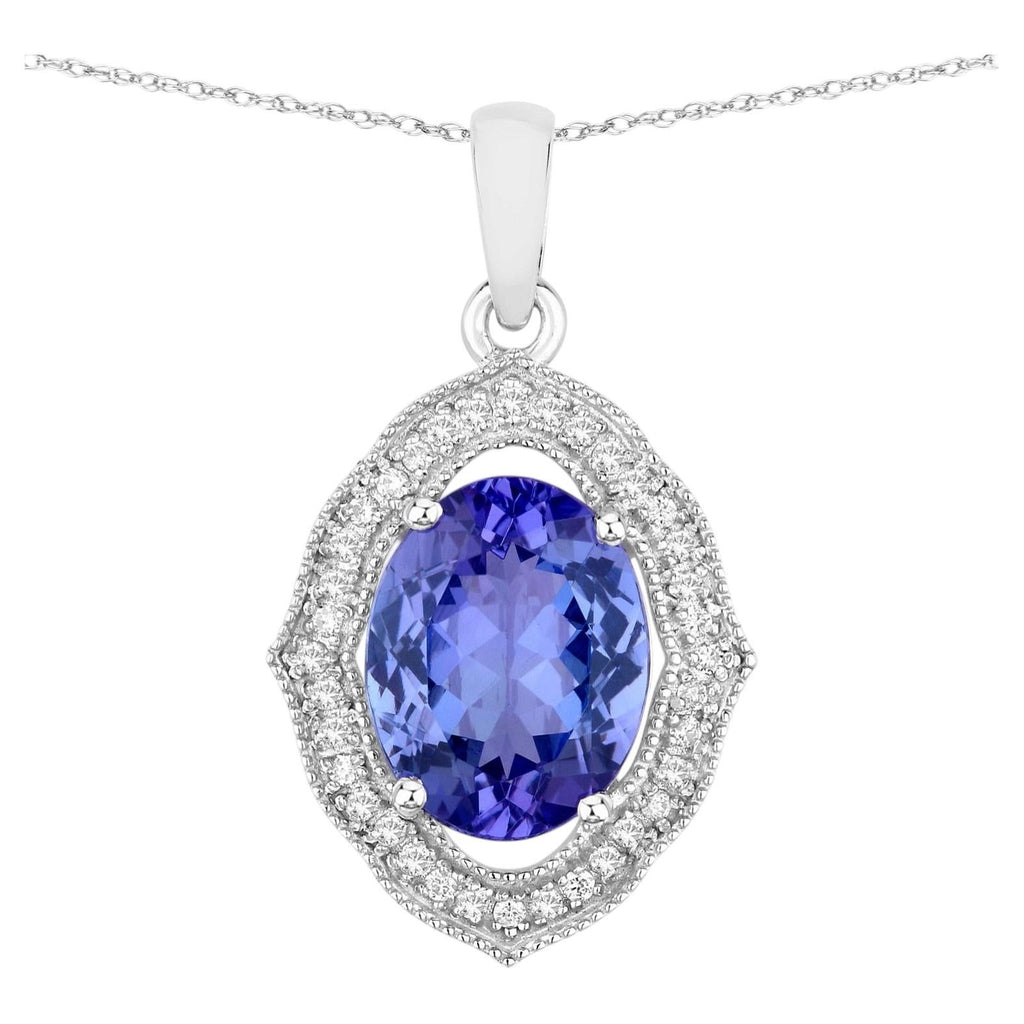 Tanzanite Pendant With Diamonds 3 Carats 14K White Gold