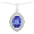 Tanzanite Pendant With Diamonds 3 Carats 14K White Gold