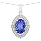 Tanzanite Pendant With Diamonds 3 Carats 14K White Gold
