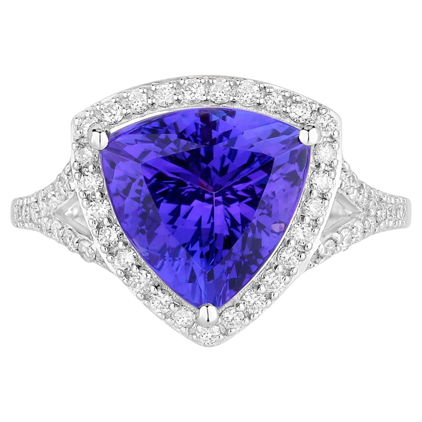 Tanzanite Ring Diamonds 4.4 Carats 14K White Gold