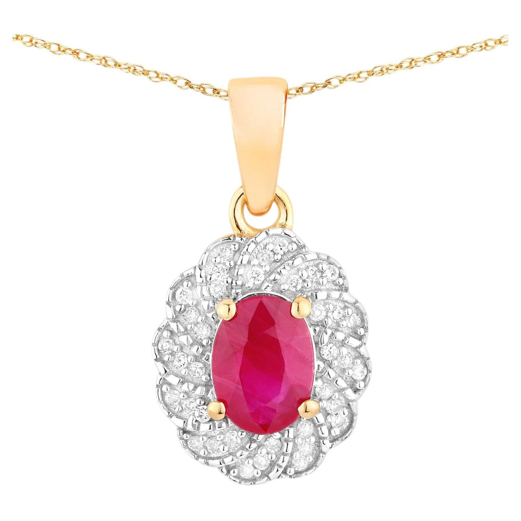 Ruby Pendant With Diamonds 0.92 Carats 10K Yellow Gold