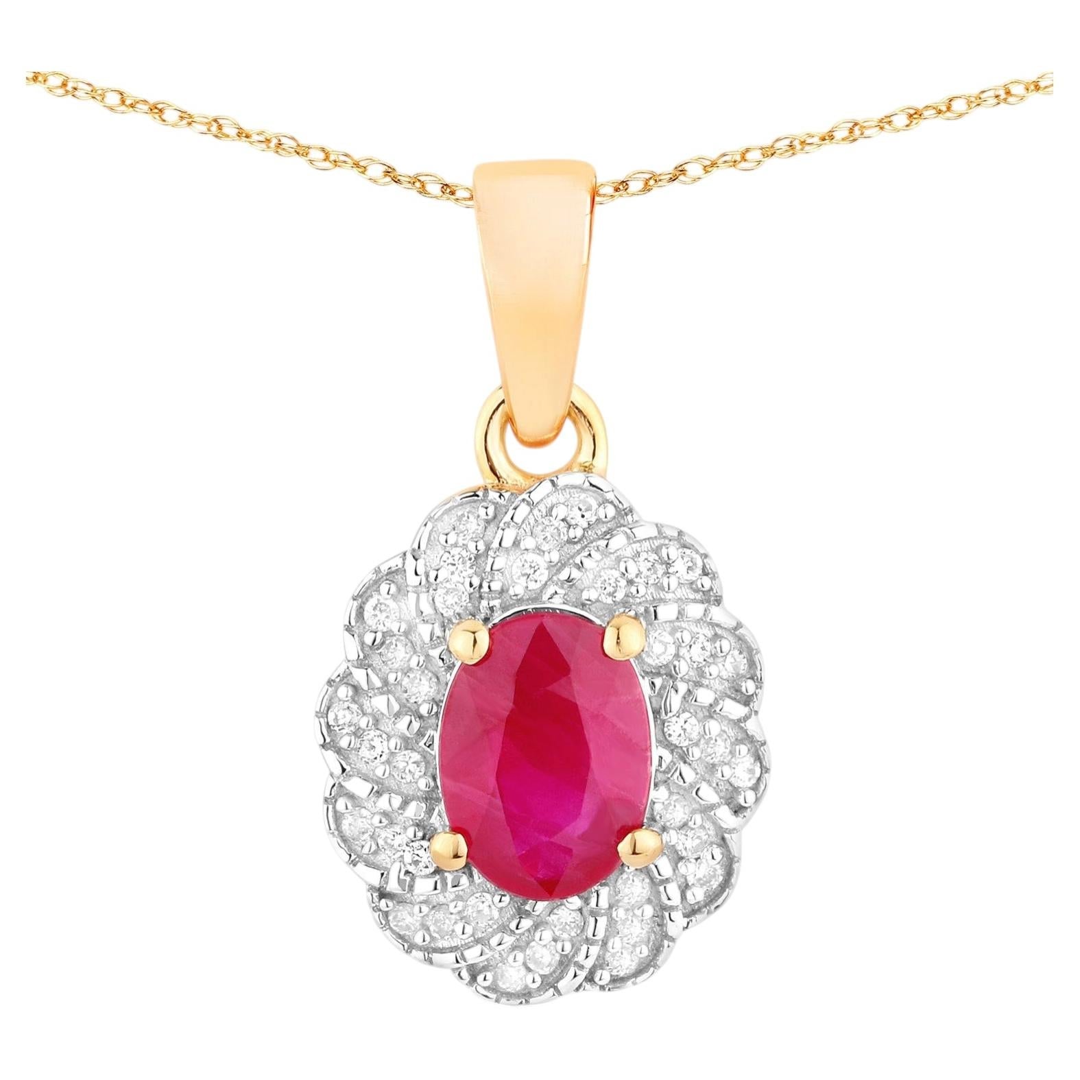 Ruby Pendant With Diamonds 0.92 Carats 10K Yellow Gold