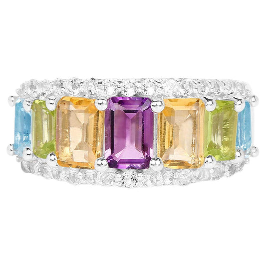 Multicolored Gemstones Ring Amethyst Citrine Peridot Topaz 3.6 Carats Silver