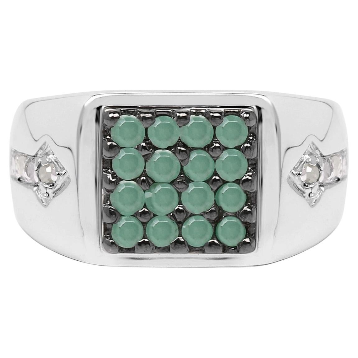 Emerald Ring With Diamonds 0.56 Carats Sterling Silver