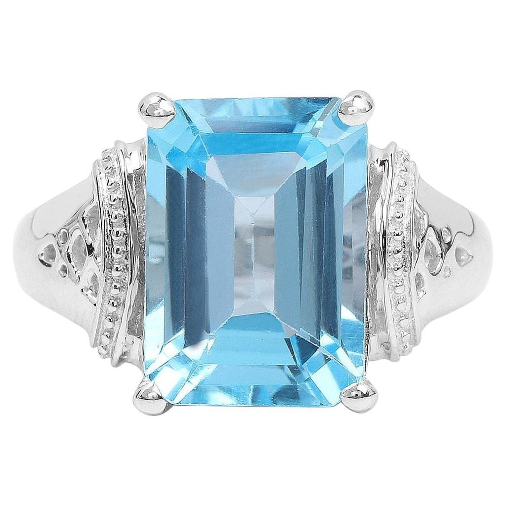 Swiss Blue Topaz Ring 8.88 Carats Sterling Silver