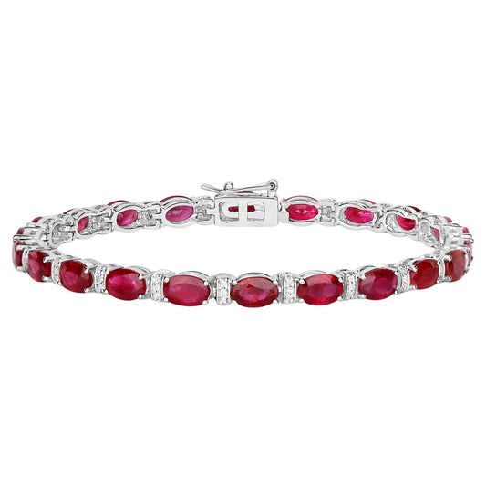 Natural Ruby Bracelet With Diamonds 11.6 Carats 14K White Gold