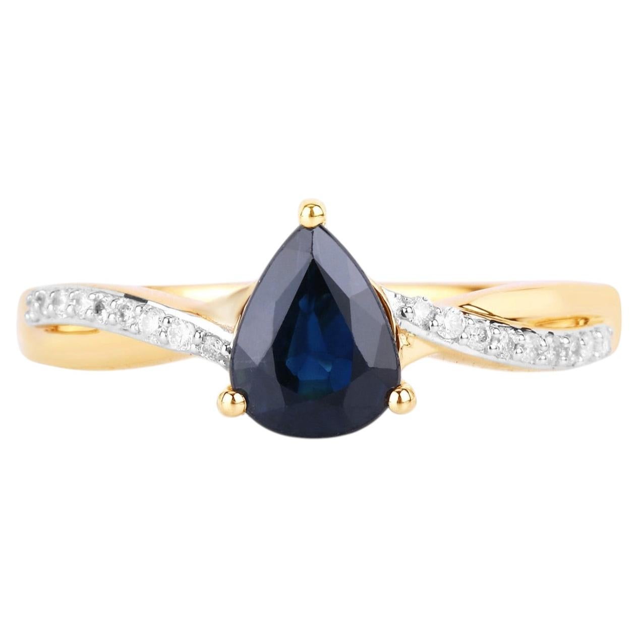 Blue Sapphire Ring With Diamonds 1.14 Carats 14K Yellow Gold