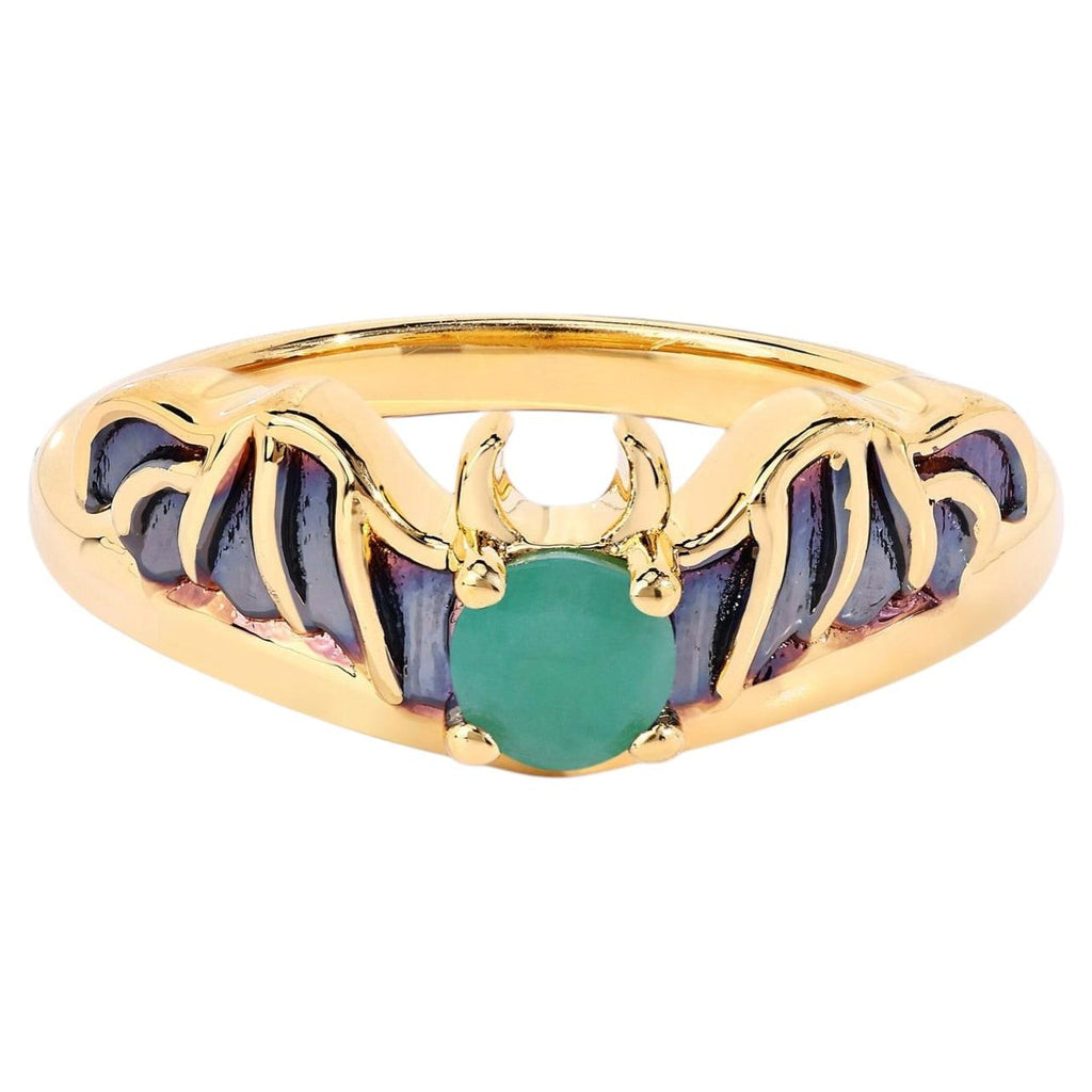 Emerald Bat Ring 0.22 Carats Gold Plated Silver