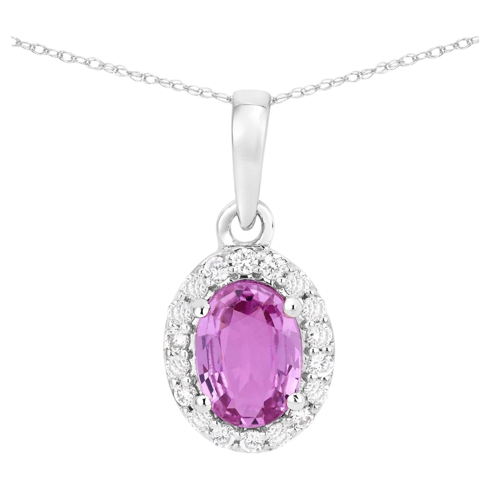 Pink Sapphire Pendant With Diamonds 0.92 Carats 14K White Gold