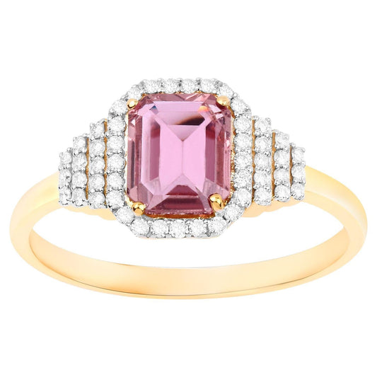 Natural Pink Sapphire Ring With Diamonds 1.32 Carats 14K Yellow Gold