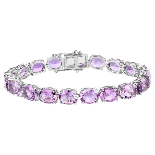 Pink Amethyst Tennis Bracelet 30 Carats Rhodium Plated Sterling Silver