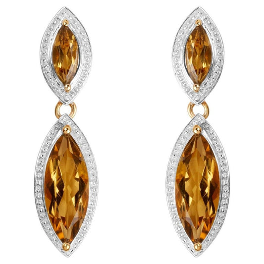 Champagne Quartz Dangle Earrings 8.48 Carats 14K Yellow Gold Plated Sterling Silver