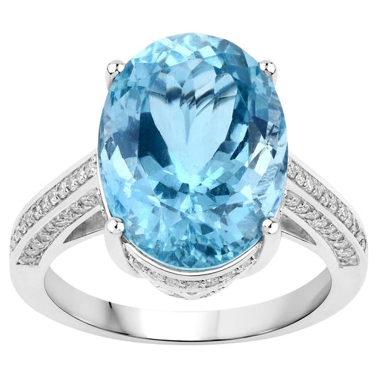 Aquamarine Ring With Diamonds 8.80 Carats 14K White Gold