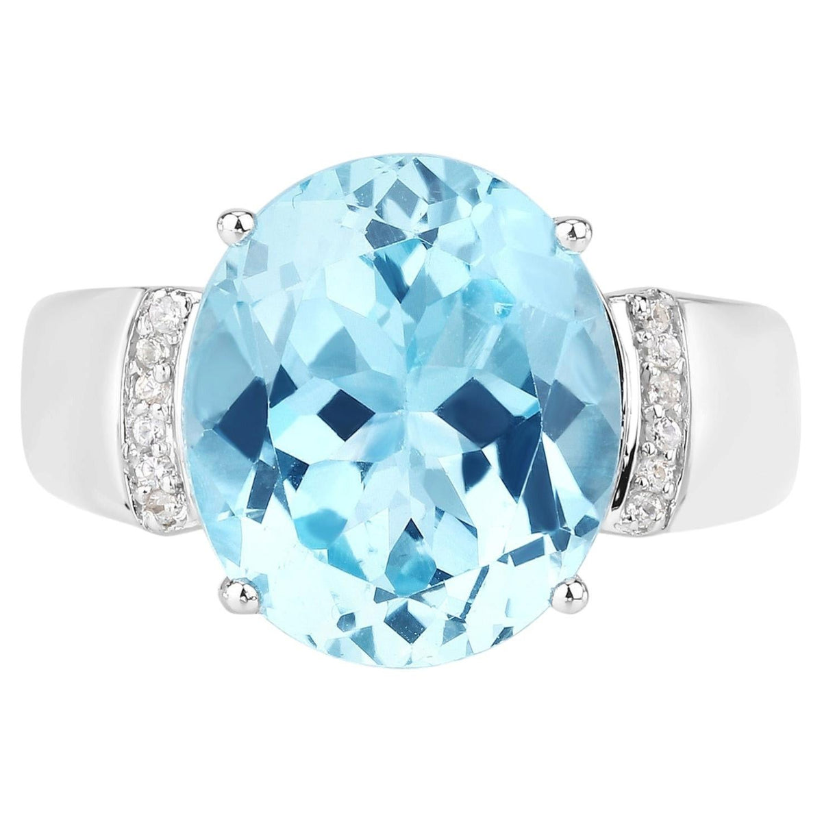 Blue Topaz Ring With White Zircon 8.32 Carats Sterling Silver