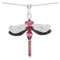 Pink Tourmaline Dragonfly Pendant White Topaz 1.86 Carats Sterling Silver