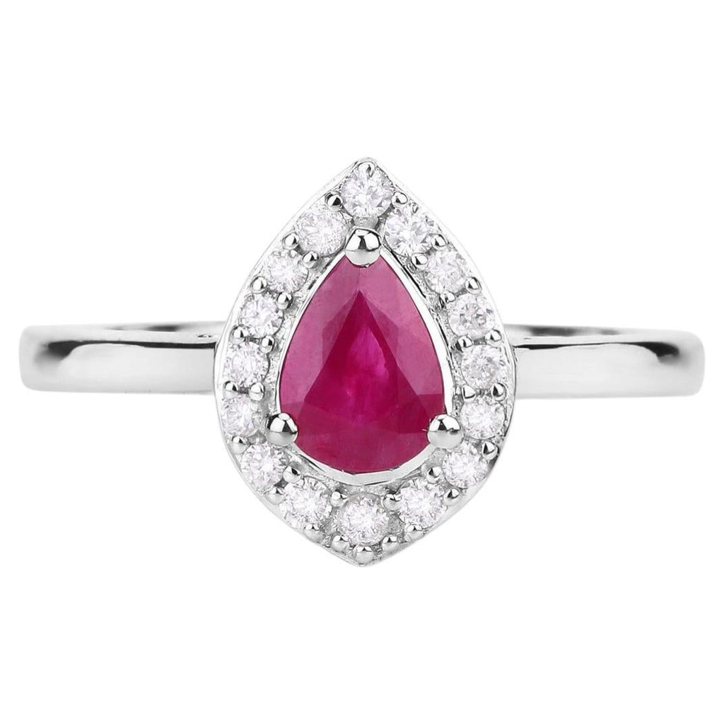Ruby Ring With Diamonds 0.86 Carats 14K White Gold