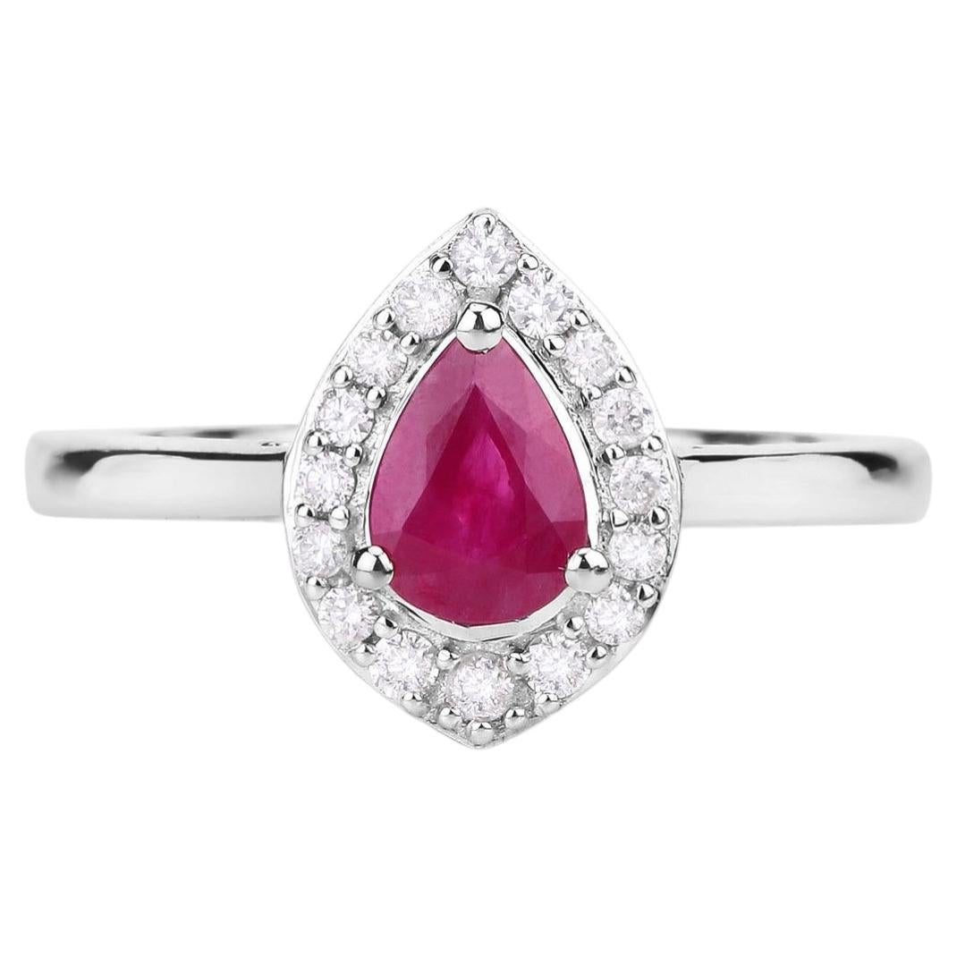 Ruby Ring With Diamonds 0.86 Carats 14K White Gold