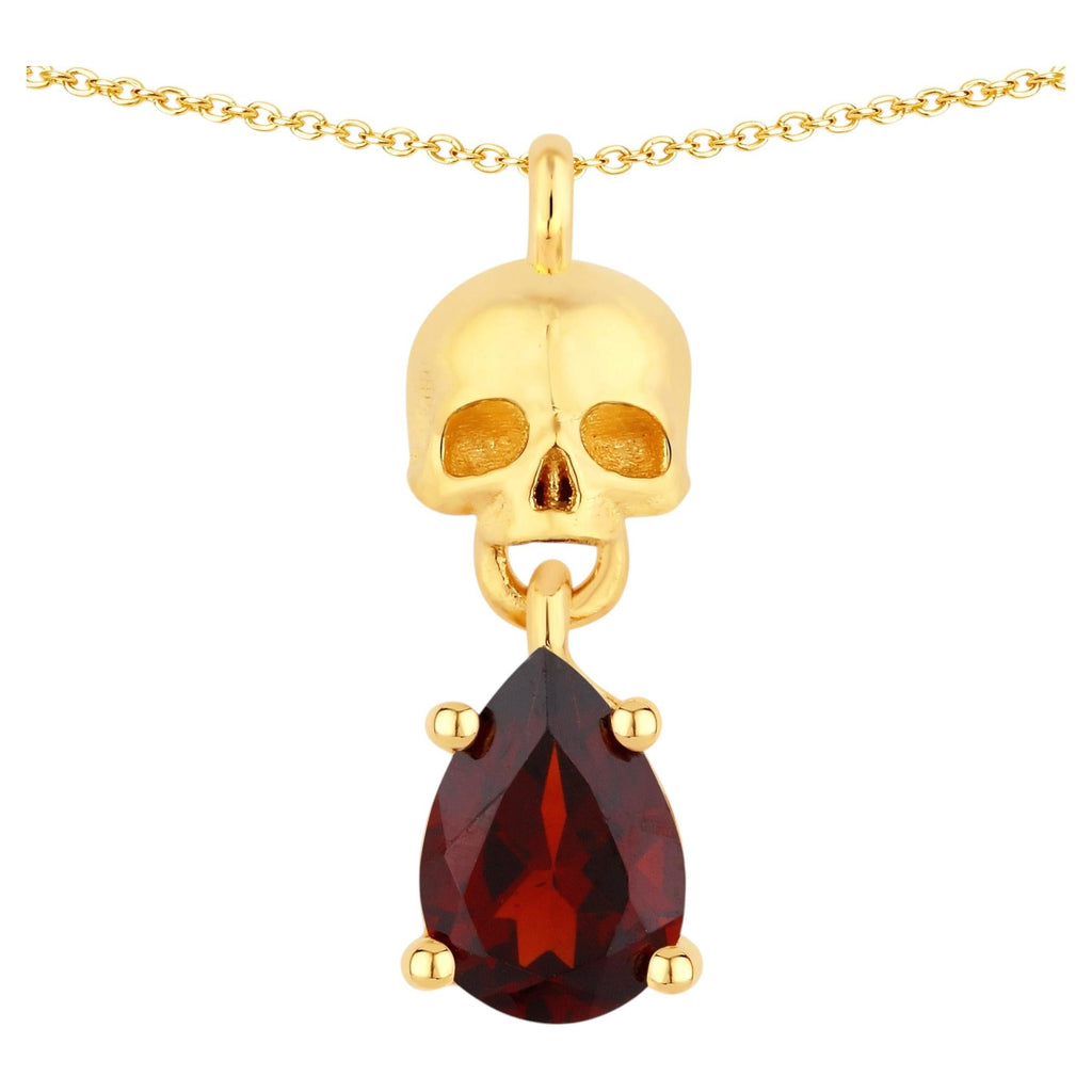 Garnet Skull Pendant 0.78 Carats Gold Plated Silver