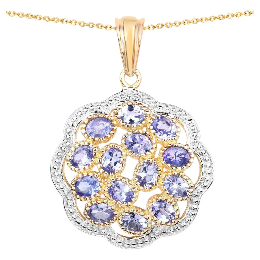 Tanzanite Pendant 2.36 Carats Gold Plated Silver