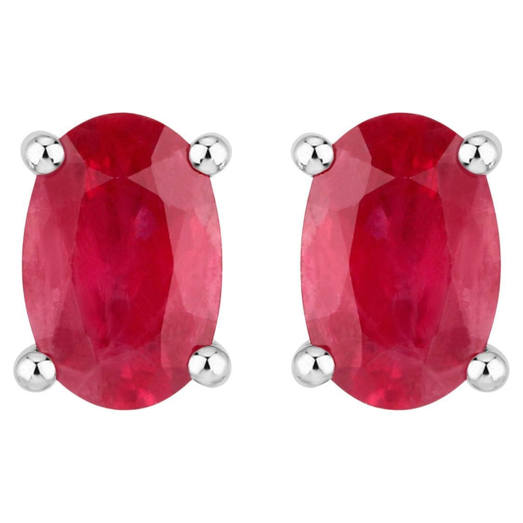 Natural Ruby Stud Earrings 1.02 Carats 10K White Gold