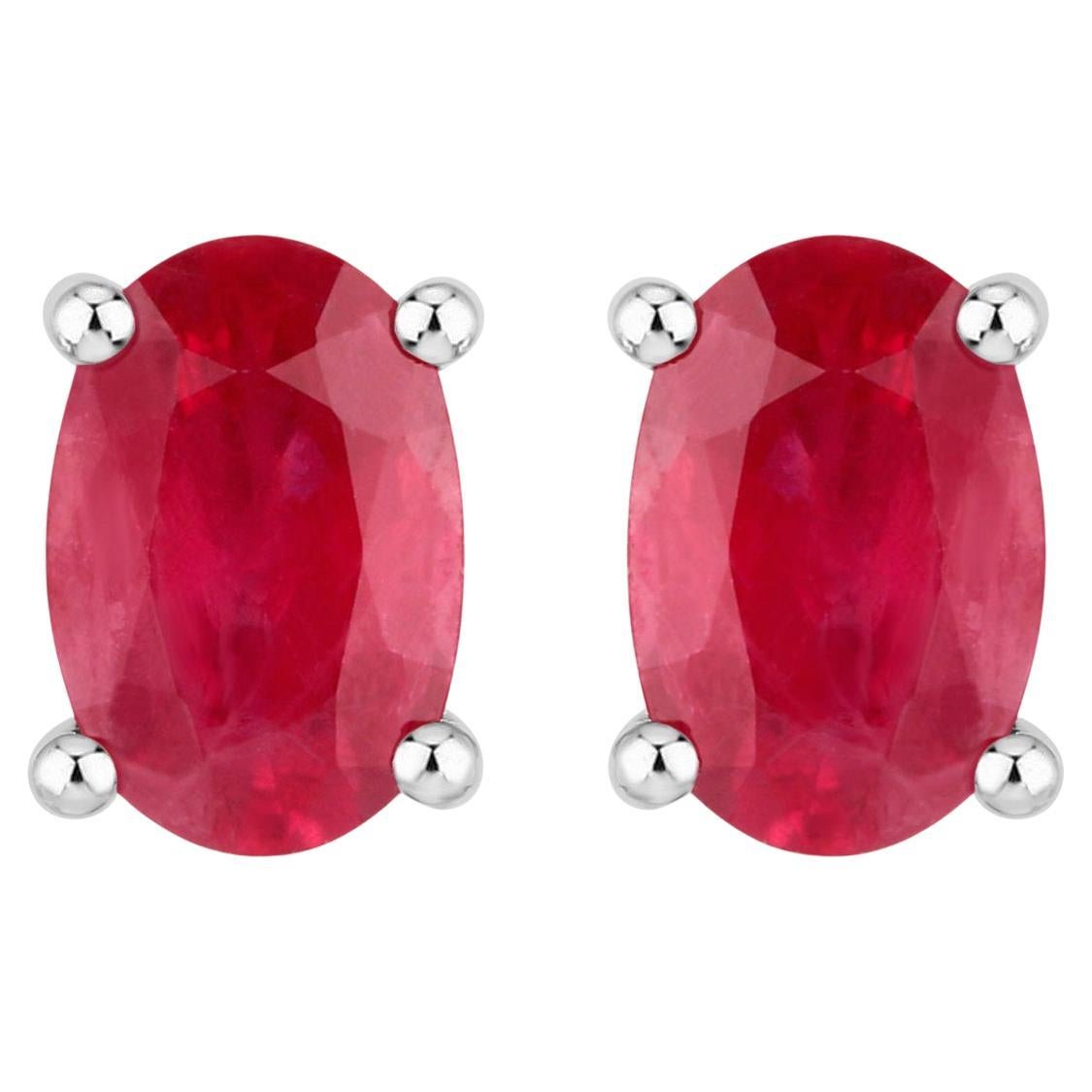Natural Ruby Stud Earrings 1.02 Carats 10K White Gold