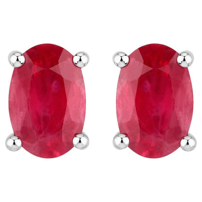 Natural Ruby Stud Earrings 1.02 Carats 10K White Gold