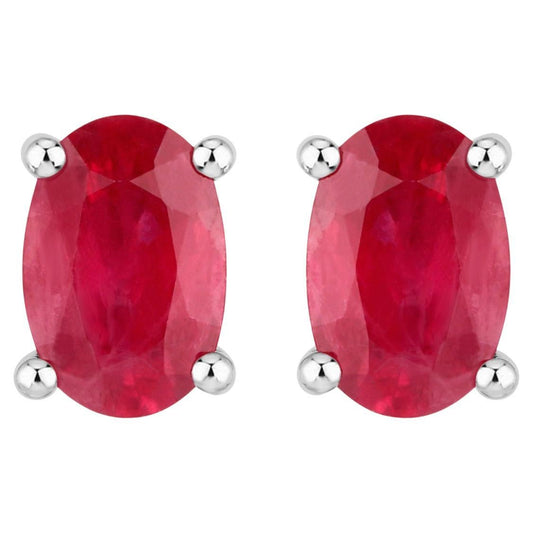 Natural Ruby Stud Earrings 1.02 Carats 10K White Gold