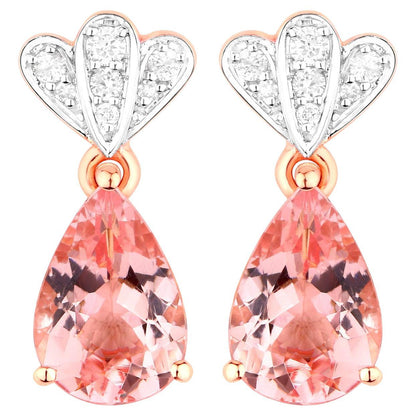 Morganite Drop Earrings Diamond Setting 3.04 Carats 14K Rose Gold