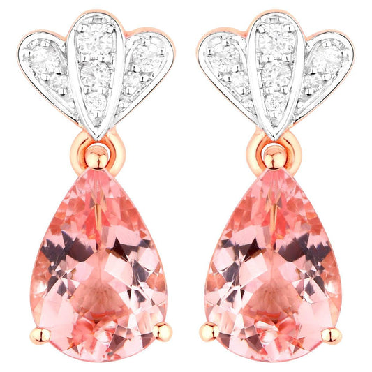 Morganite Drop Earrings Diamond Setting 3.04 Carats 14K Rose Gold