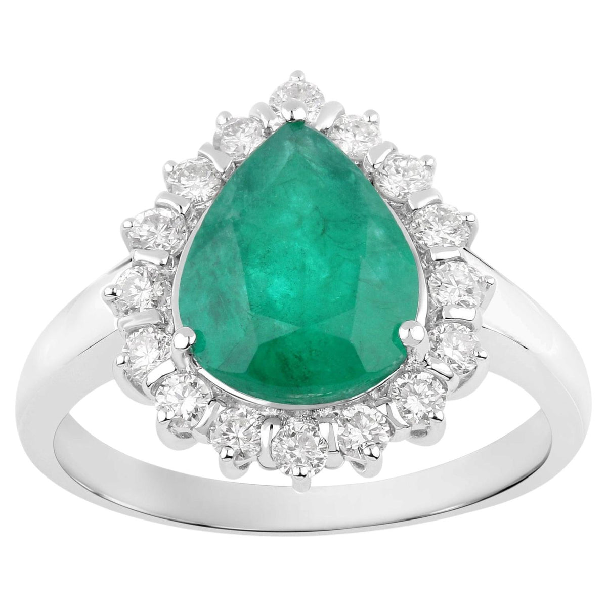 Zambian Emerald Ring With Diamonds 3.3 Carats 14K White Gold