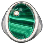 Malachite Ring With Diamonds 2.56 Carats Sterling Silver