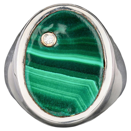 Malachite Ring With Diamonds 2.56 Carats Sterling Silver