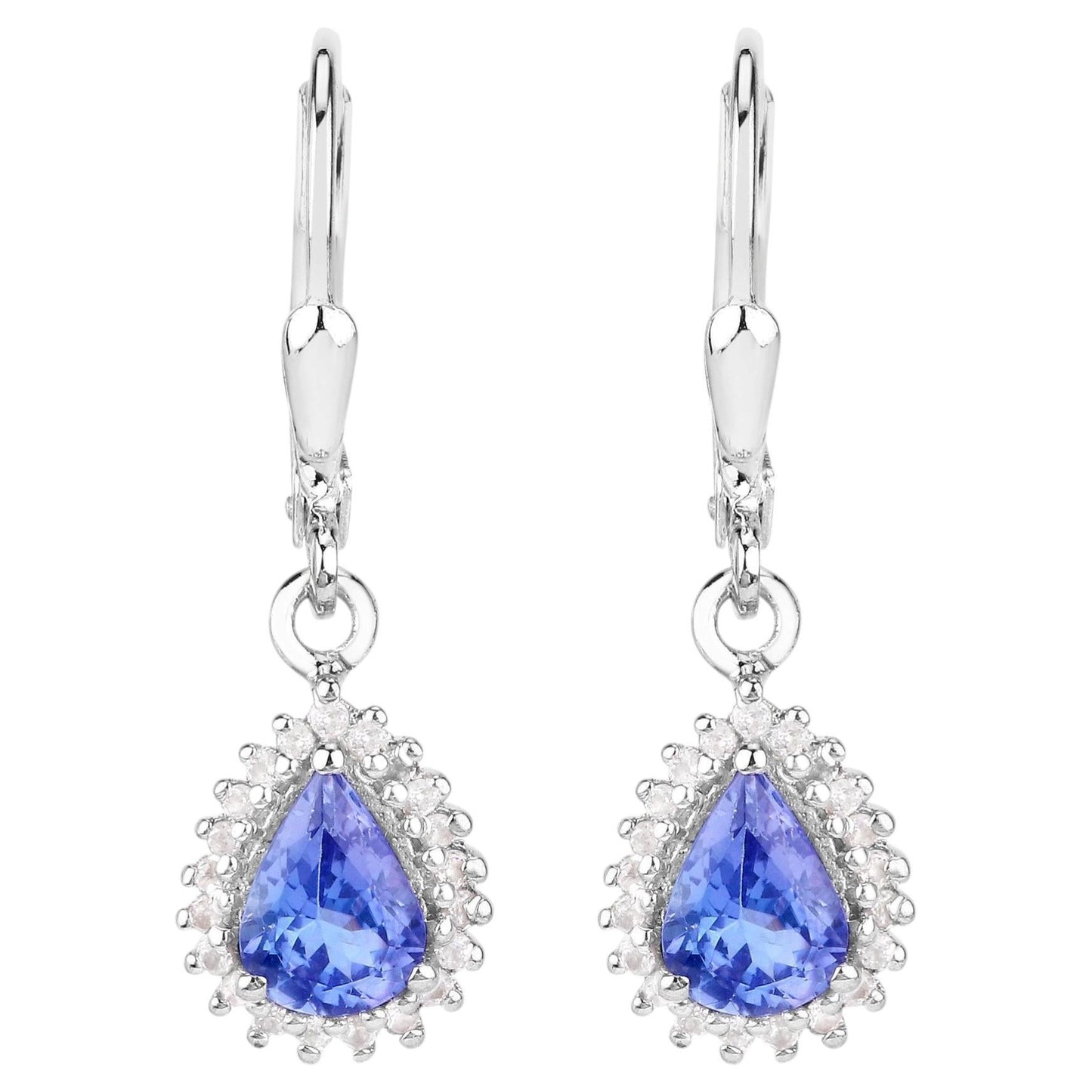 Natural Tanzanite Earrings With White Topaz 1.48 Carats Sterling Silver