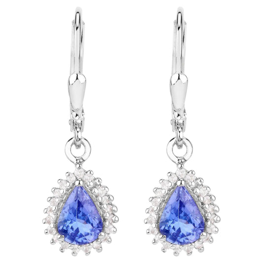 Natural Tanzanite Earrings With White Topaz 1.48 Carats Sterling Silver