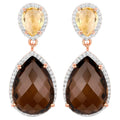 Smoky Quartz Dangle Earrings Citrine 20.7 Carats 18K Rose Gold Plated Silver