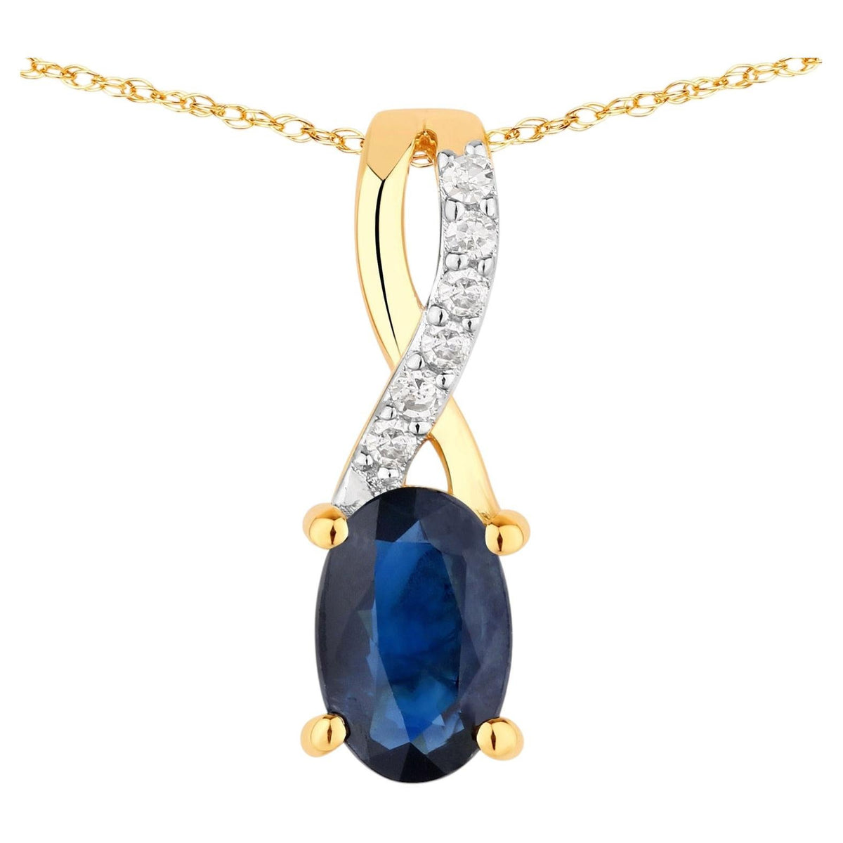 Blue Sapphire Pendant With Diamonds 0.48 Carats 14K Yellow Gold