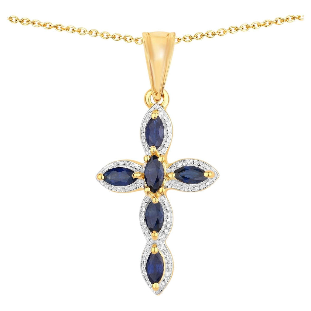 Blue Sapphire Pendant 0.88 Carats Gold Plated Silver