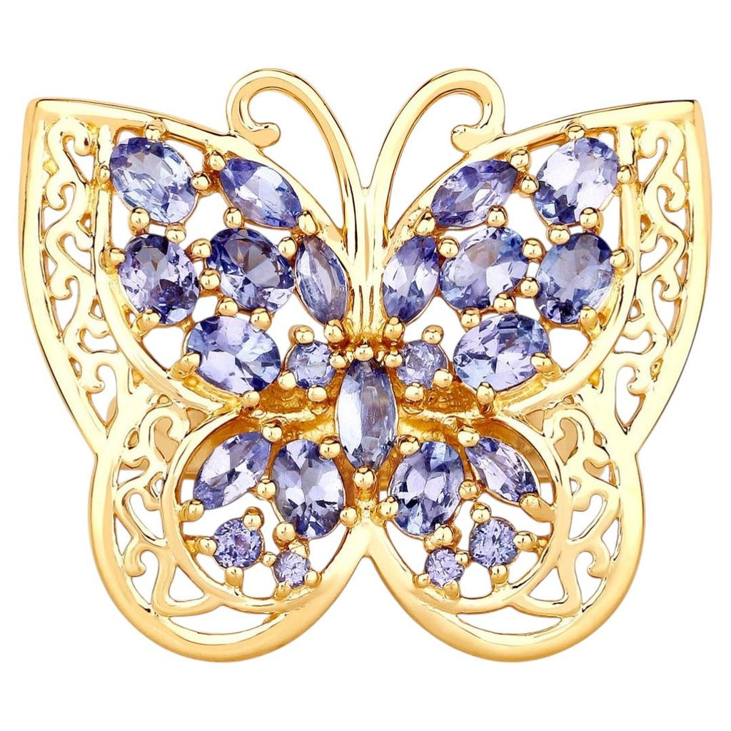 Tanzanite Butterfly Ring 2.4 Carats Gold Plated Silver