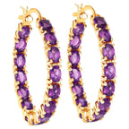Amethyst Hoop Earrings 4.8 Carats 14K Yellow Gold Plated Silver