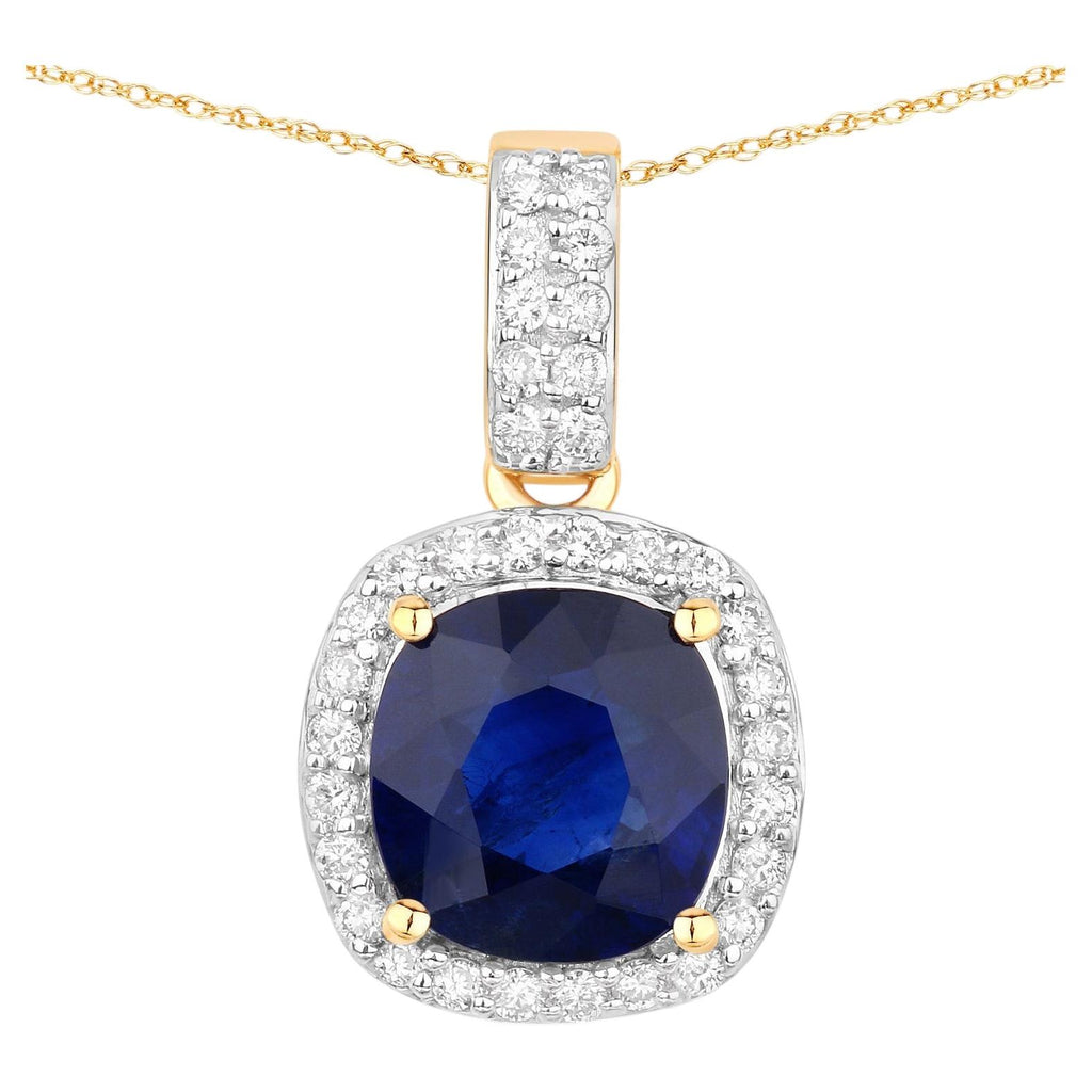 Blue Sapphire Pendant With Diamonds 2.14 Carats 18K Yellow Gold