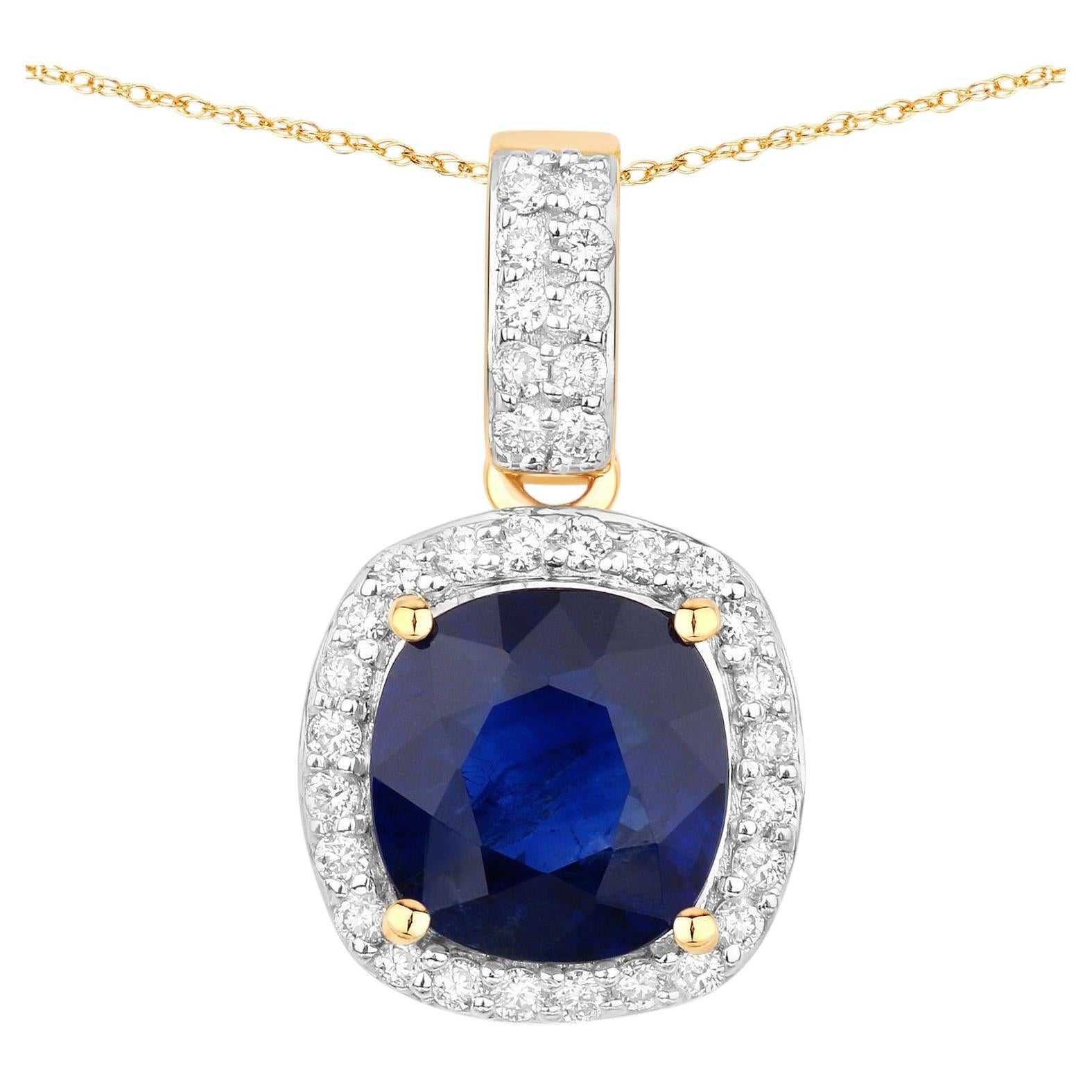 Blue Sapphire Pendant With Diamonds 2.14 Carats 18K Yellow Gold