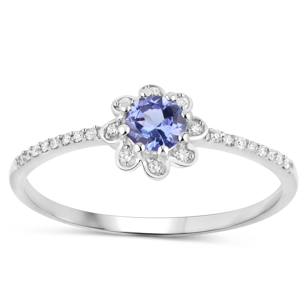 Tanzanite Flower Ring With Diamonds 0.28 Carats 14K White Gold