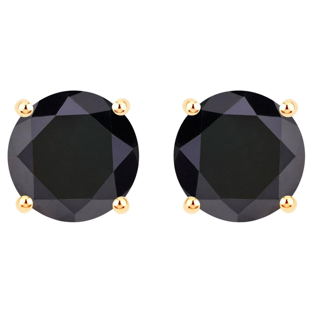Black Diamond Stud Earrings 4.76 Carats 14K Yellow Gold