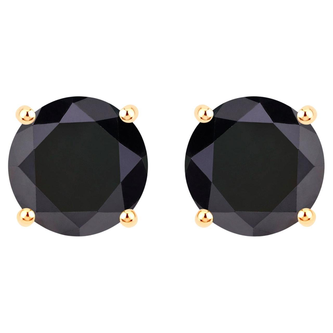 Black Diamond Stud Earrings 4.76 Carats 14K Yellow Gold