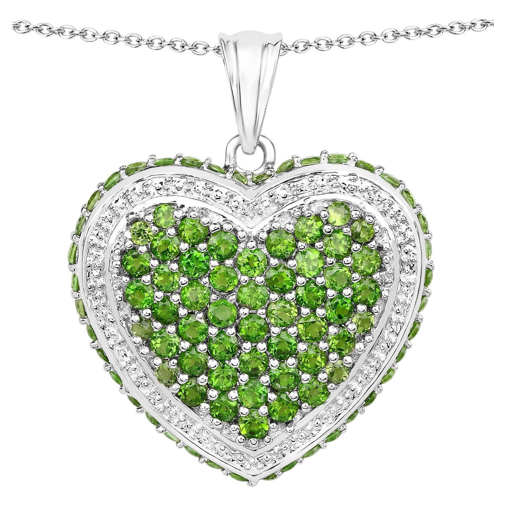 Chrome Diopside Heart Pendant 4.56 Carats Sterling Silver