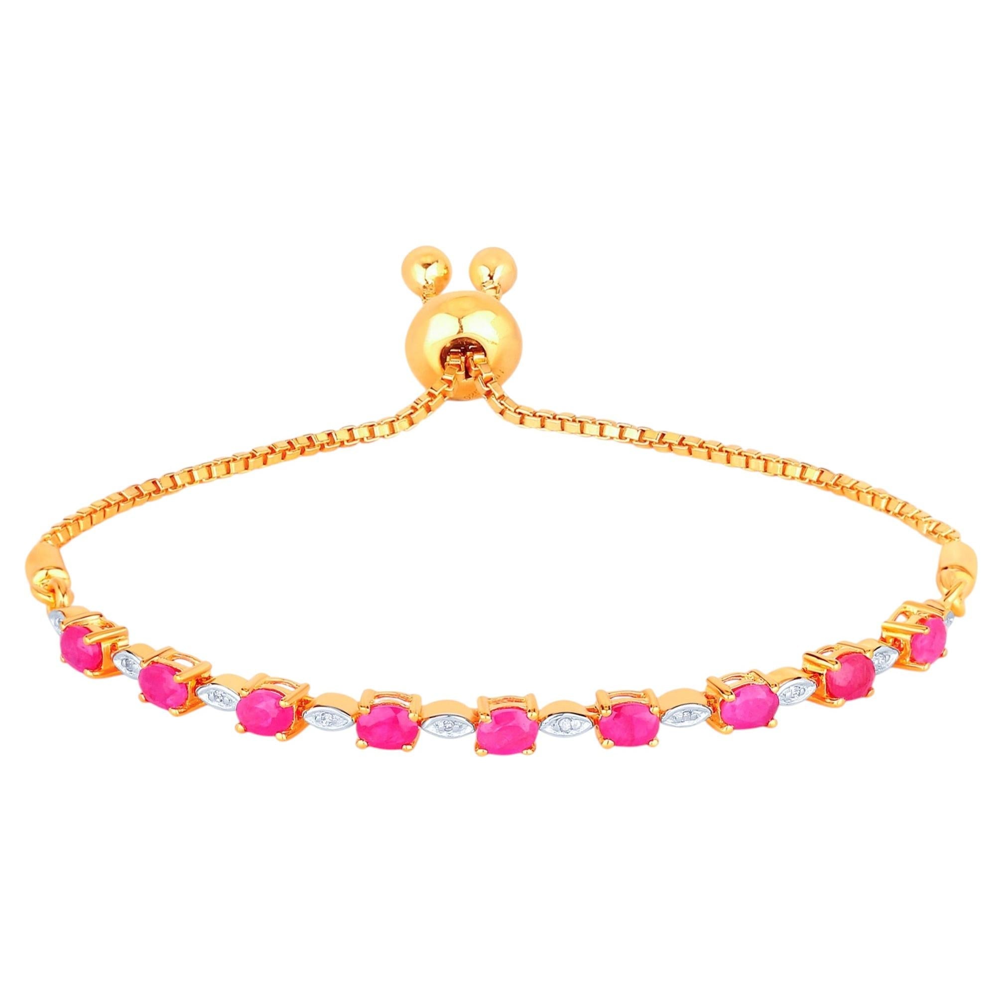Ruby Bracelet With Diamonds 1.98 Carats Gold Plated Silver