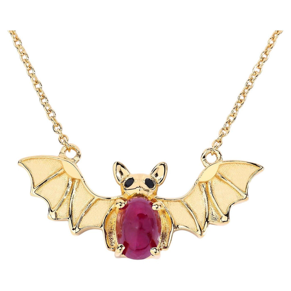 Ruby Bat Necklace With Black Spinel 1.16 Carats Gold Plated Silver
