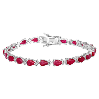Ruby Bracelet With Diamonds 8.86 Carats 14K White Gold