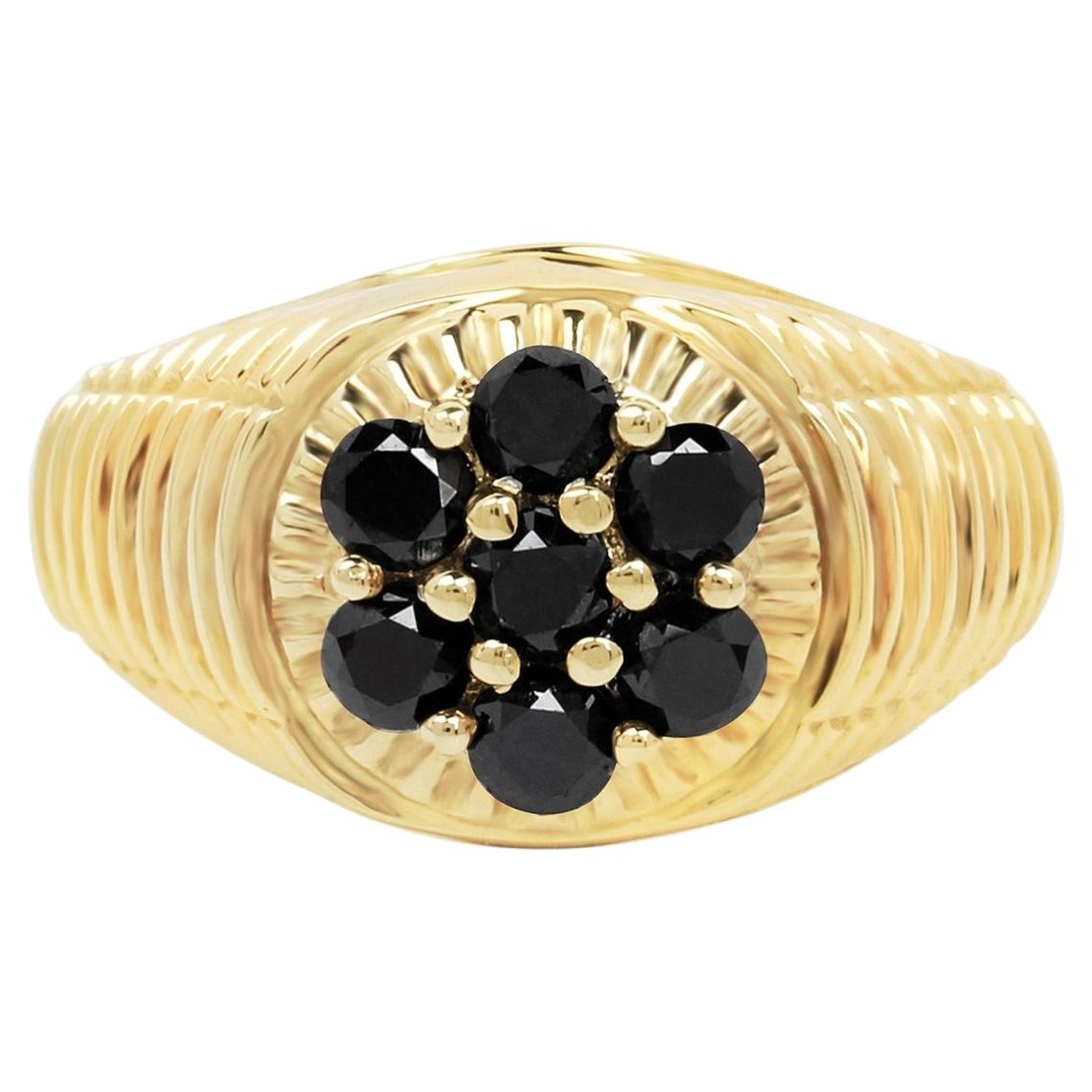 Black Diamond Ring 1.38 Carats Gold Plated Silver