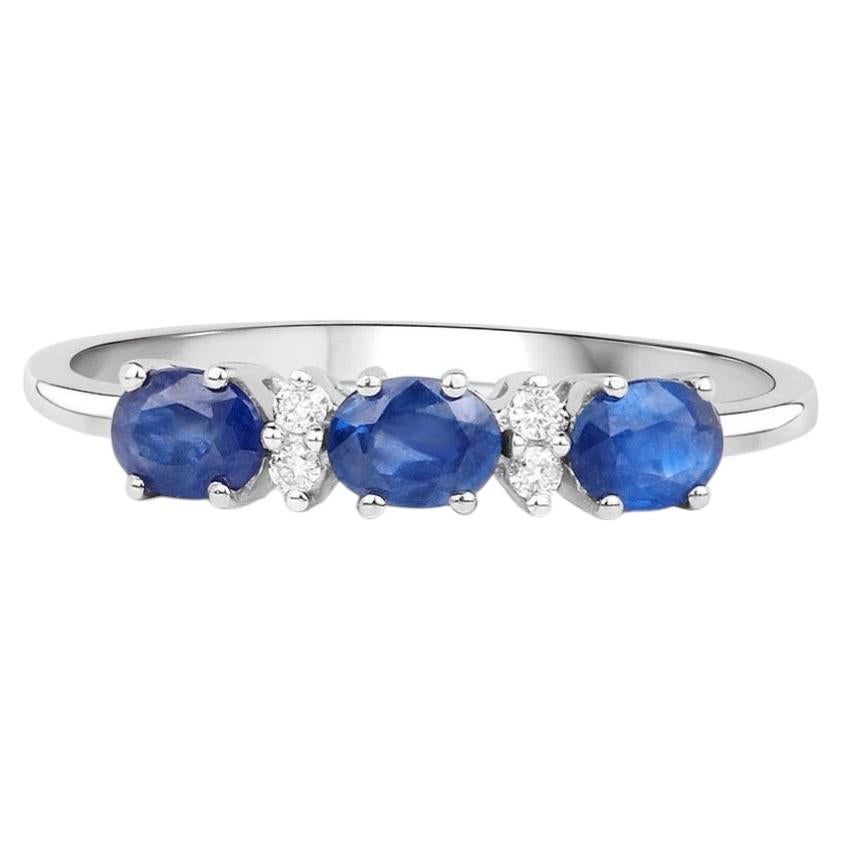 Blue Sapphire Ring With Diamonds 0.66 Carats 10K White Gold